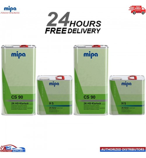 2X MIPA CS90 2K HS ACRYLIC CLEAR COAT/ LACQUER 5L + H5 EXTRA FAST HARDENER 2.5L